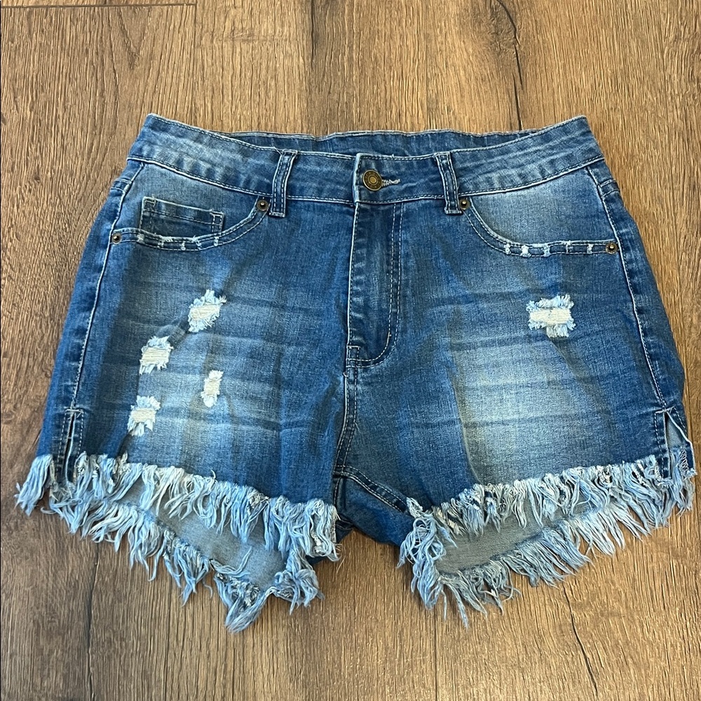 Denim Frayed Hem Women Shorts